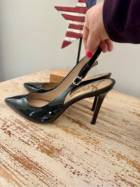 Sam Edelman Black Patent Slingback Pointed-Toe Heels